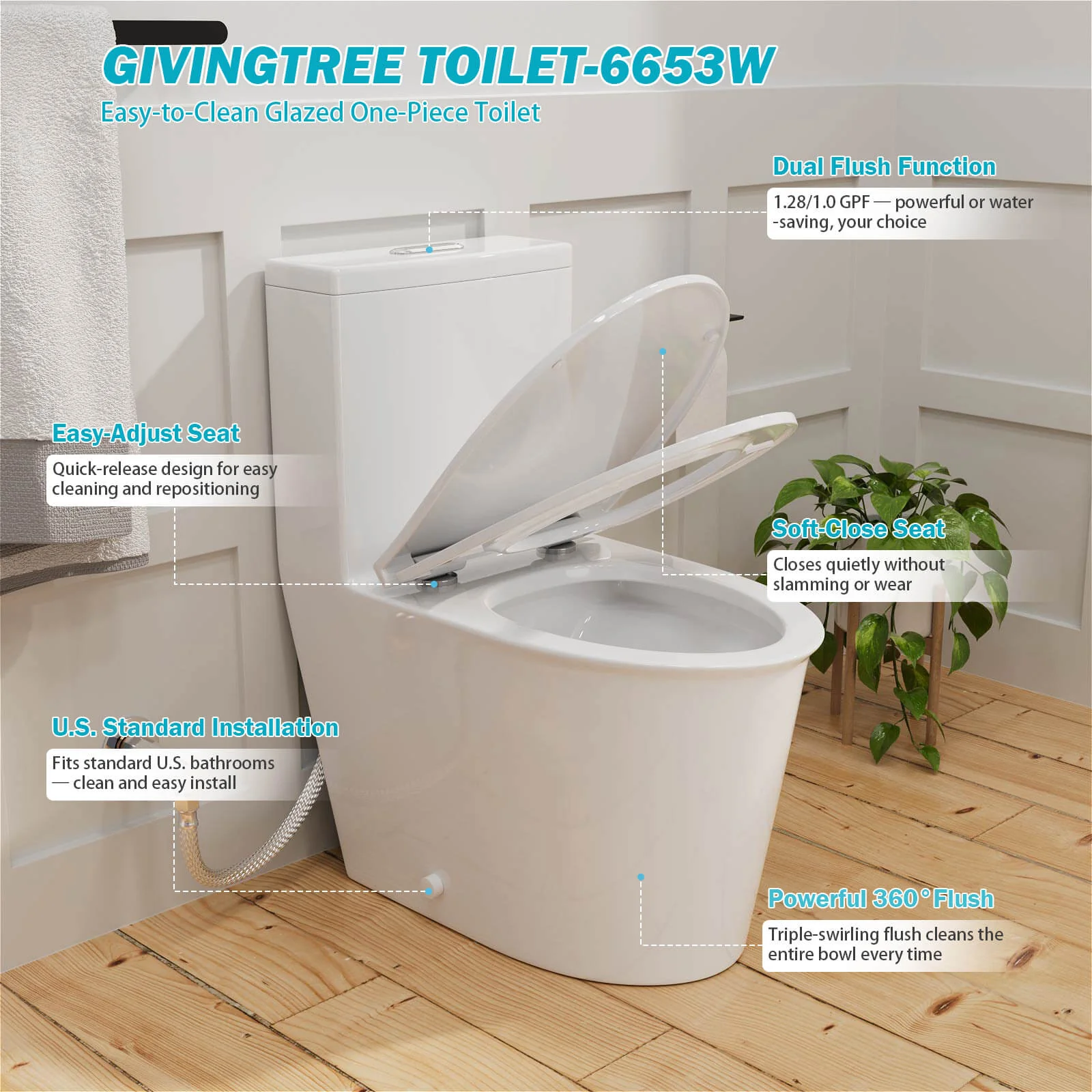 1.0/1.28 GPF Dual Flush One-Piece Skirted Toilet - Image 8