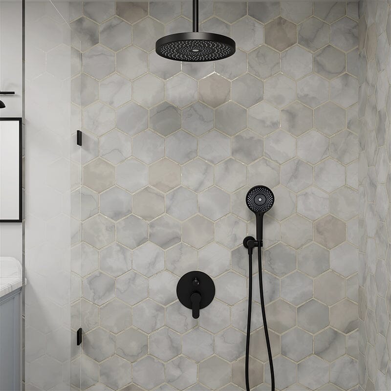 12" Ceiling Mount Round Shower Systems with Head Shower & Hand Shower Combo Set - Image 12