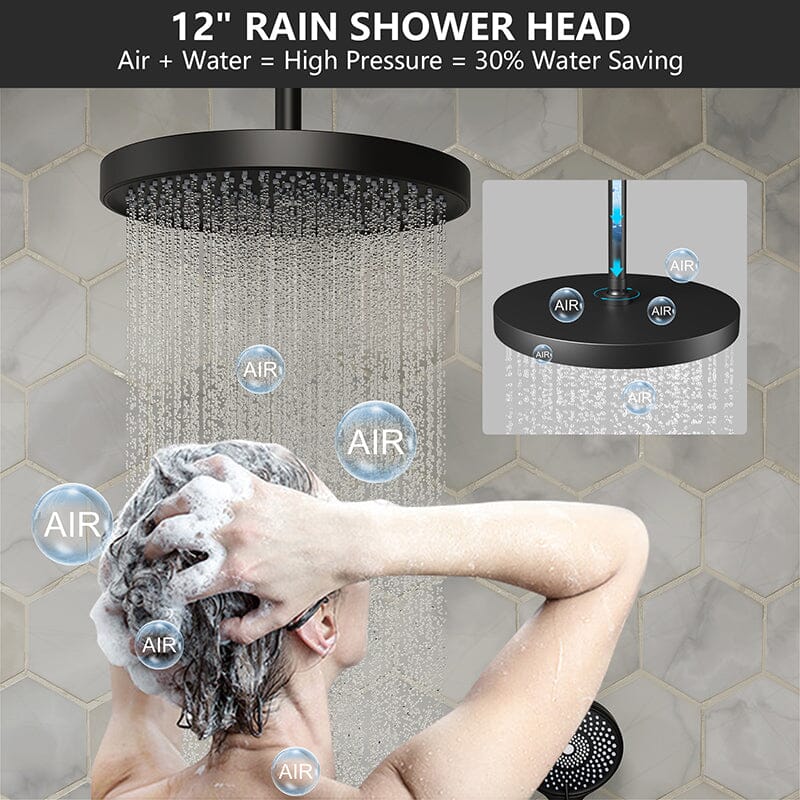 12" Ceiling Mount Round Shower Systems with Head Shower & Hand Shower Combo Set - Image 16