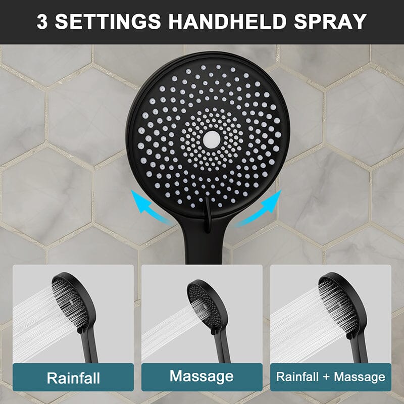 12" Ceiling Mount Round Shower Systems with Head Shower & Hand Shower Combo Set - Image 17