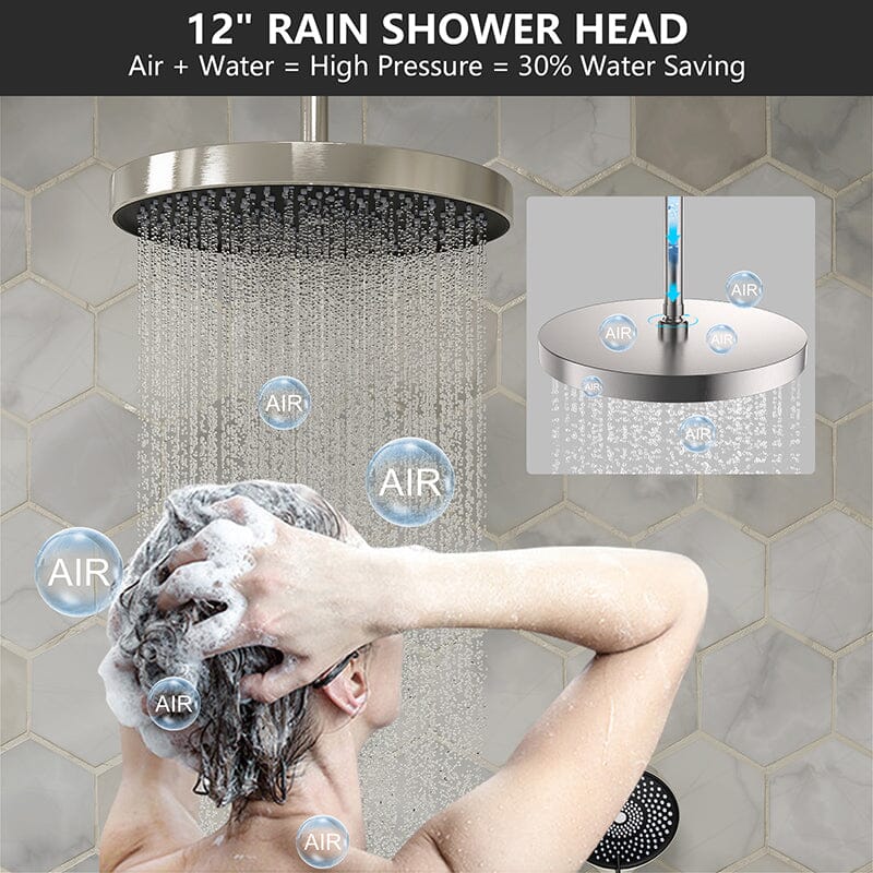 12" Ceiling Mount Round Shower Systems with Head Shower & Hand Shower Combo Set - Image 27