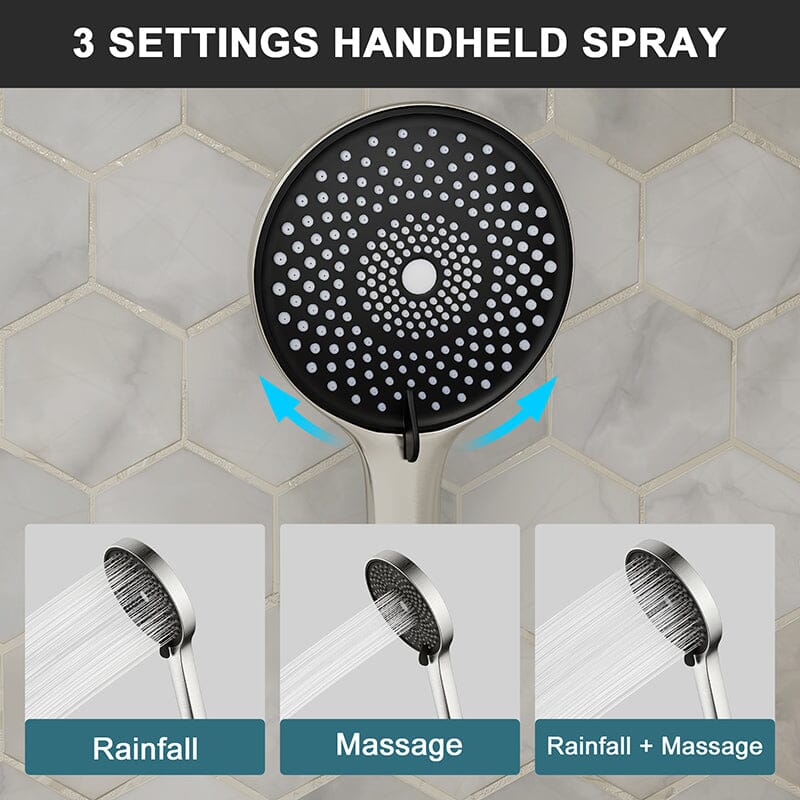12" Ceiling Mount Round Shower Systems with Head Shower & Hand Shower Combo Set - Image 28