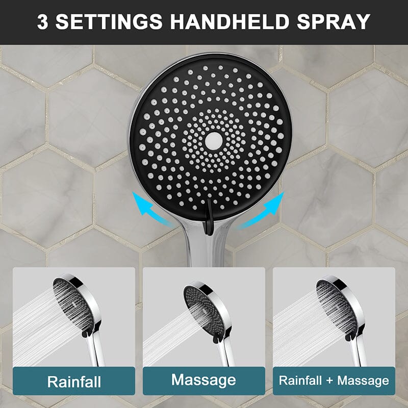 12" Ceiling Mount Round Shower Systems with Head Shower & Hand Shower Combo Set - Image 6