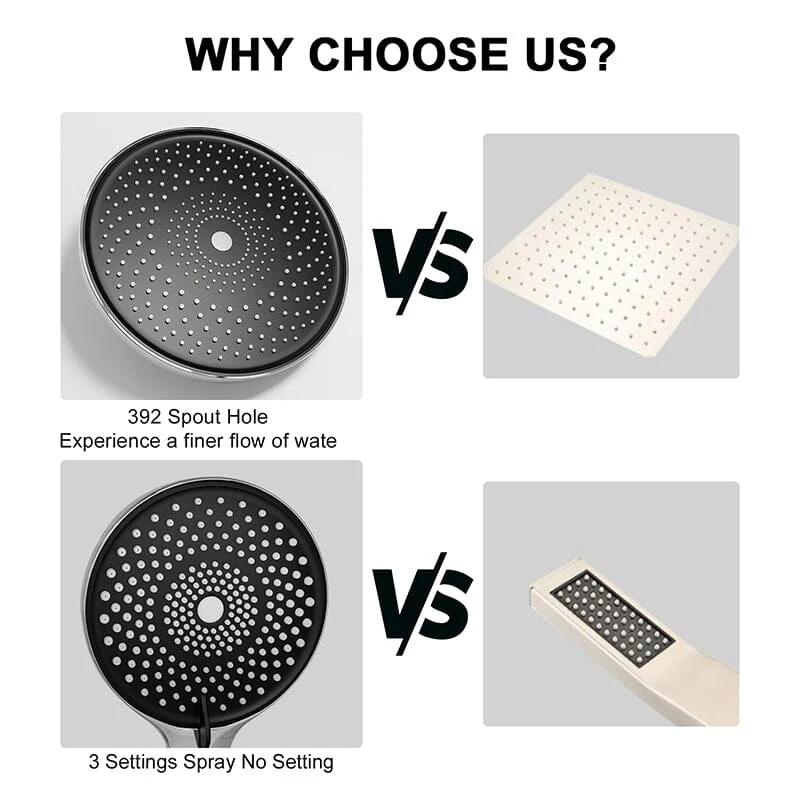 12" Ceiling Mount Round Shower Systems with Head Shower & Hand Shower Combo Set - Image 7