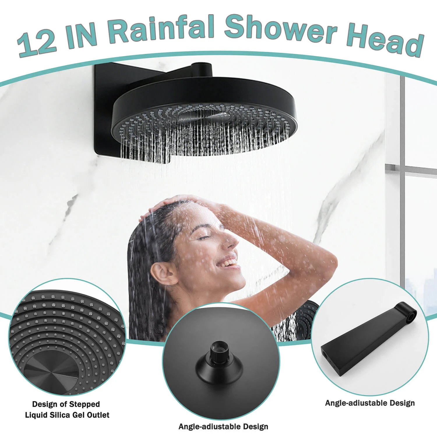 12" Round Wall-Mounted Shower System with Handheld Shower & Brass Control Valve - Image 4