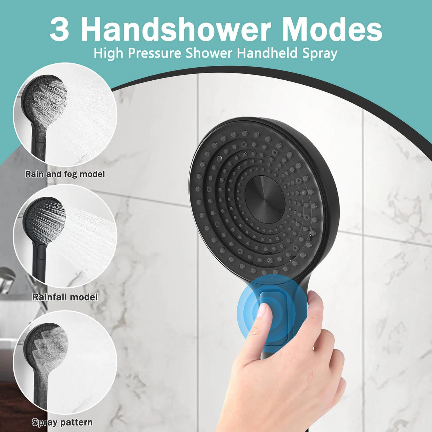 12" Round Wall-Mounted Shower System with Handheld Shower & Brass Control Valve - Image 5