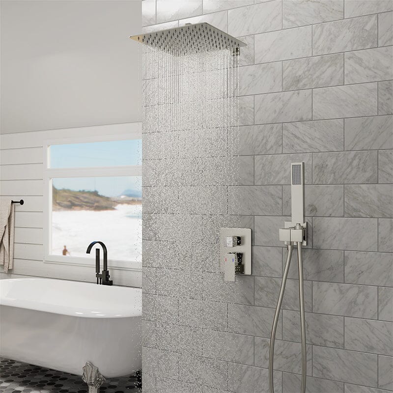 Giving Tree 12" Wall Mount Square Shower Systems with Head Shower & Hand Shower Combo Set - Image 11