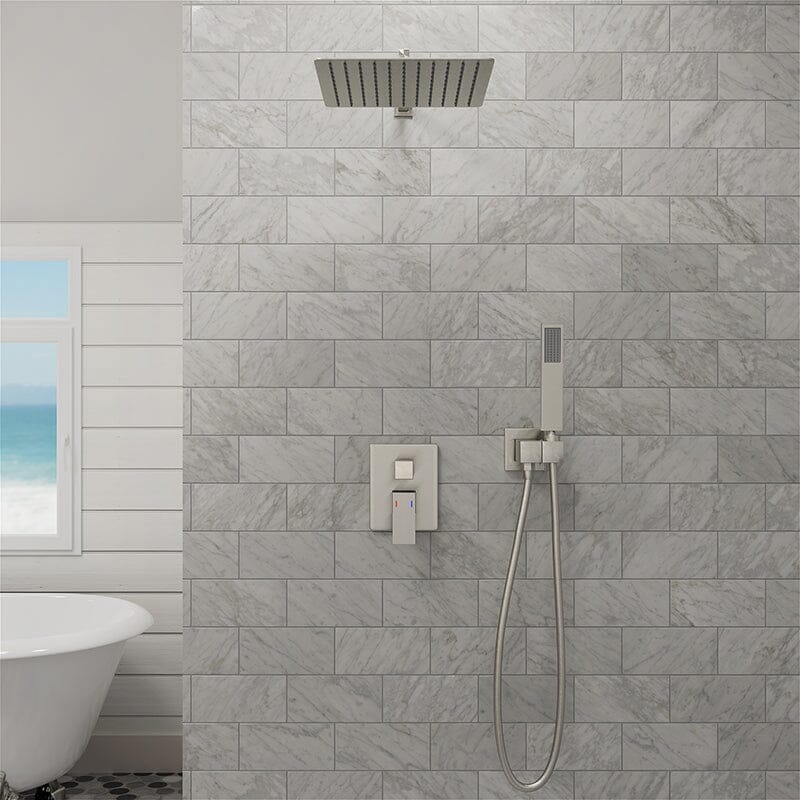 Giving Tree 12" Wall Mount Square Shower Systems with Head Shower & Hand Shower Combo Set - Image 12