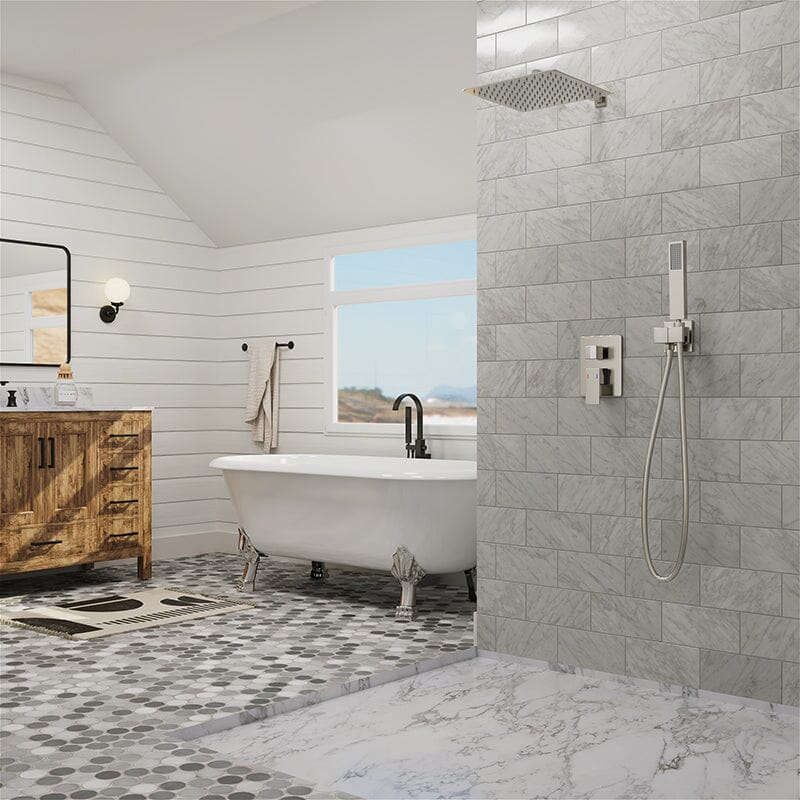 Giving Tree 12" Wall Mount Square Shower Systems with Head Shower & Hand Shower Combo Set - Image 13