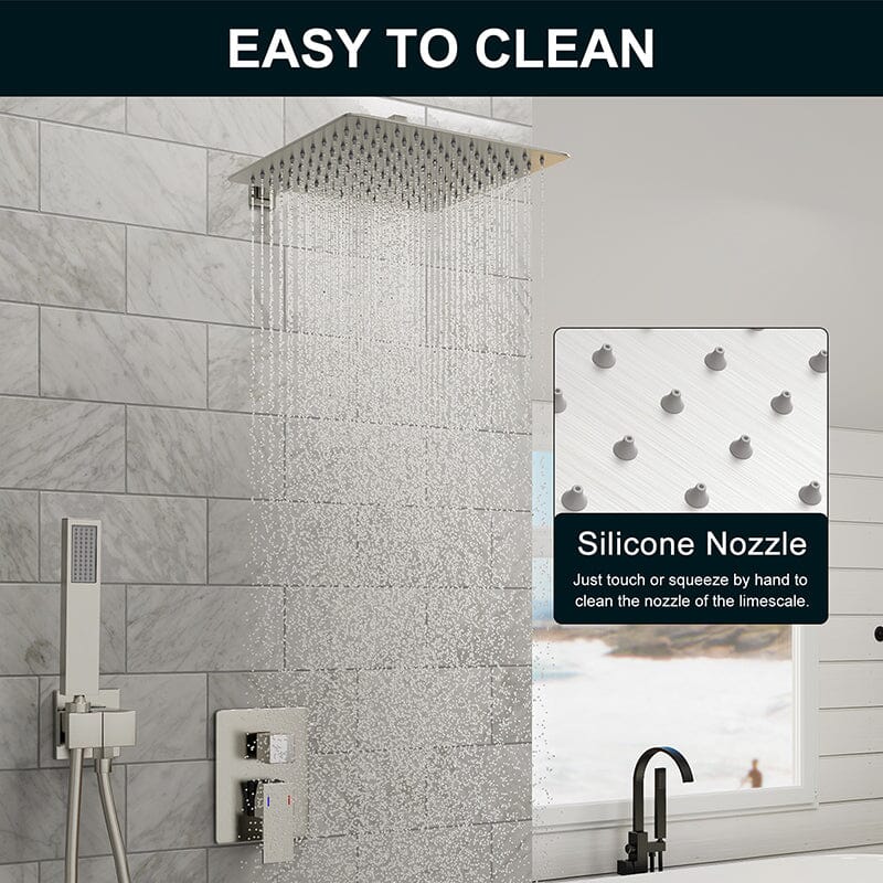 Giving Tree 12" Wall Mount Square Shower Systems with Head Shower & Hand Shower Combo Set - Image 15
