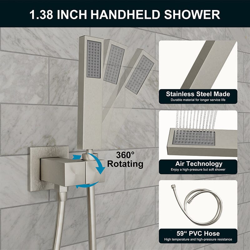 Giving Tree 12" Wall Mount Square Shower Systems with Head Shower & Hand Shower Combo Set - Image 16
