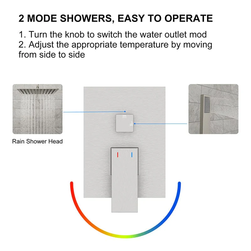 Giving Tree 12" Wall Mount Square Shower Systems with Head Shower & Hand Shower Combo Set - Image 18