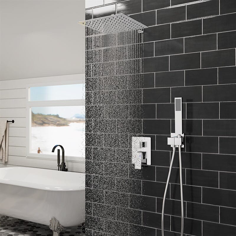 Giving Tree 12" Wall Mount Square Shower Systems with Head Shower & Hand Shower Combo Set - Image 21