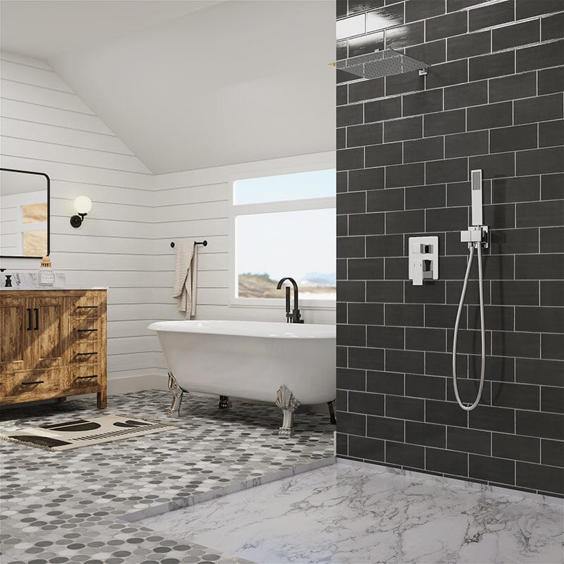 Giving Tree 12" Wall Mount Square Shower Systems with Head Shower & Hand Shower Combo Set - Image 23