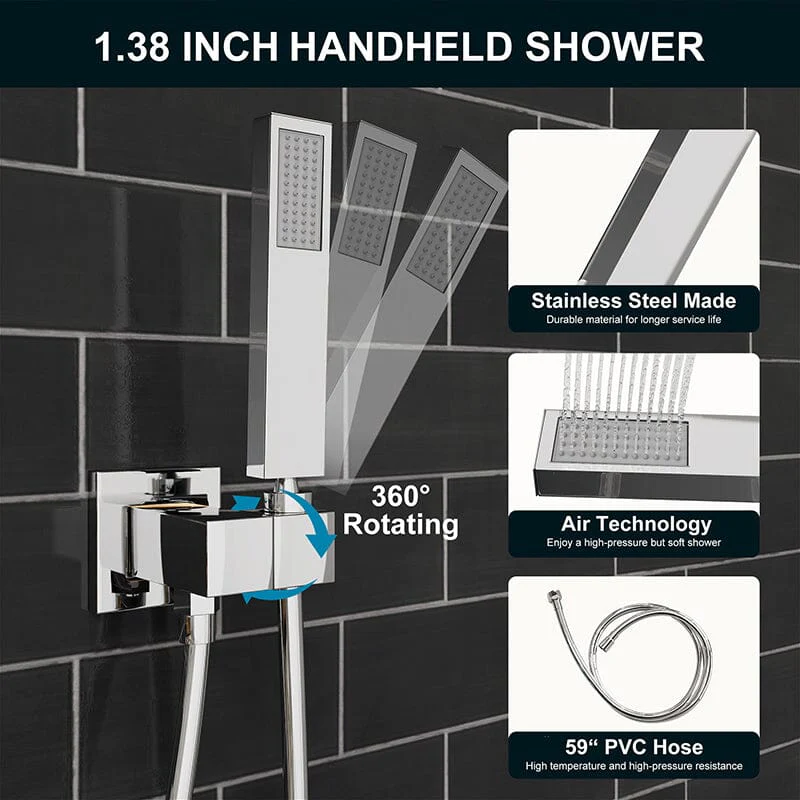 Giving Tree 12" Wall Mount Square Shower Systems with Head Shower & Hand Shower Combo Set - Image 25
