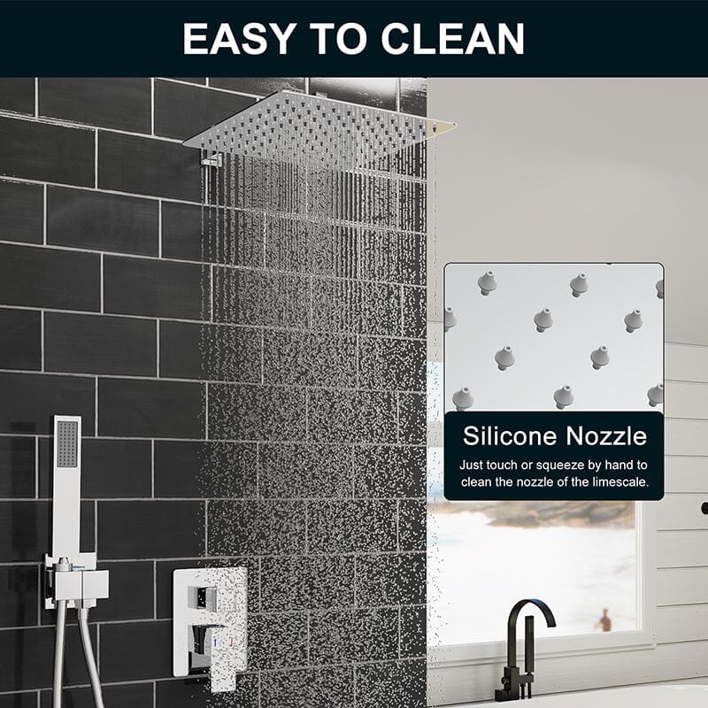 Giving Tree 12" Wall Mount Square Shower Systems with Head Shower & Hand Shower Combo Set - Image 26