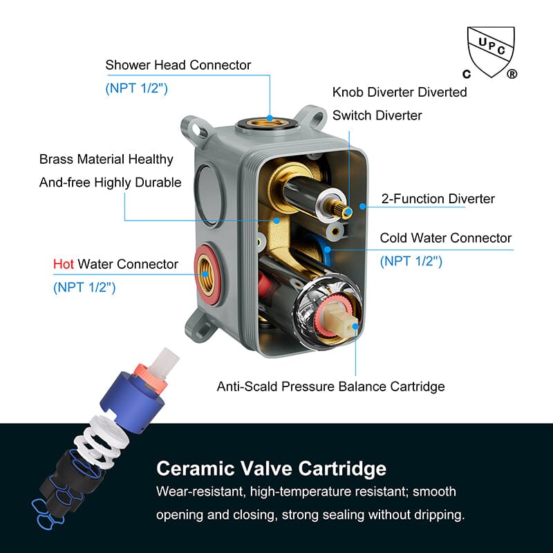 Giving Tree 12" Wall Mount Square Shower Systems with Head Shower & Hand Shower Combo Set - Image 27