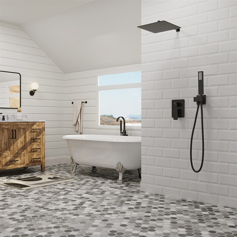 Giving Tree 12" Wall Mount Square Shower Systems with Head Shower & Hand Shower Combo Set - Image 3