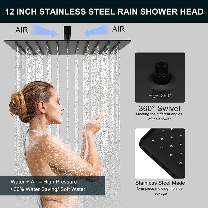 Giving Tree 12" Wall Mount Square Shower Systems with Head Shower & Hand Shower Combo Set - Image 4
