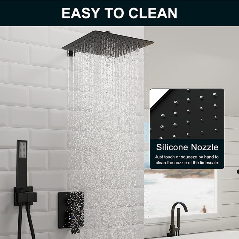 Giving Tree 12" Wall Mount Square Shower Systems with Head Shower & Hand Shower Combo Set - Image 5