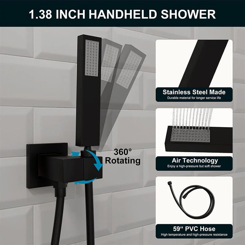 Giving Tree 12" Wall Mount Square Shower Systems with Head Shower & Hand Shower Combo Set - Image 6