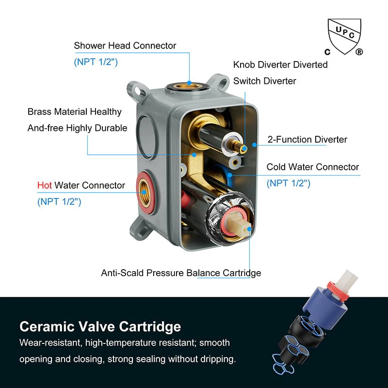 Giving Tree 12" Wall Mount Square Shower Systems with Head Shower & Hand Shower Combo Set - Image 7