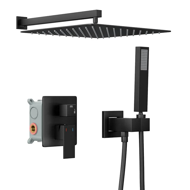 Giving Tree 12" Wall Mount Square Shower Systems with Head Shower & Hand Shower Combo Set - Image 9