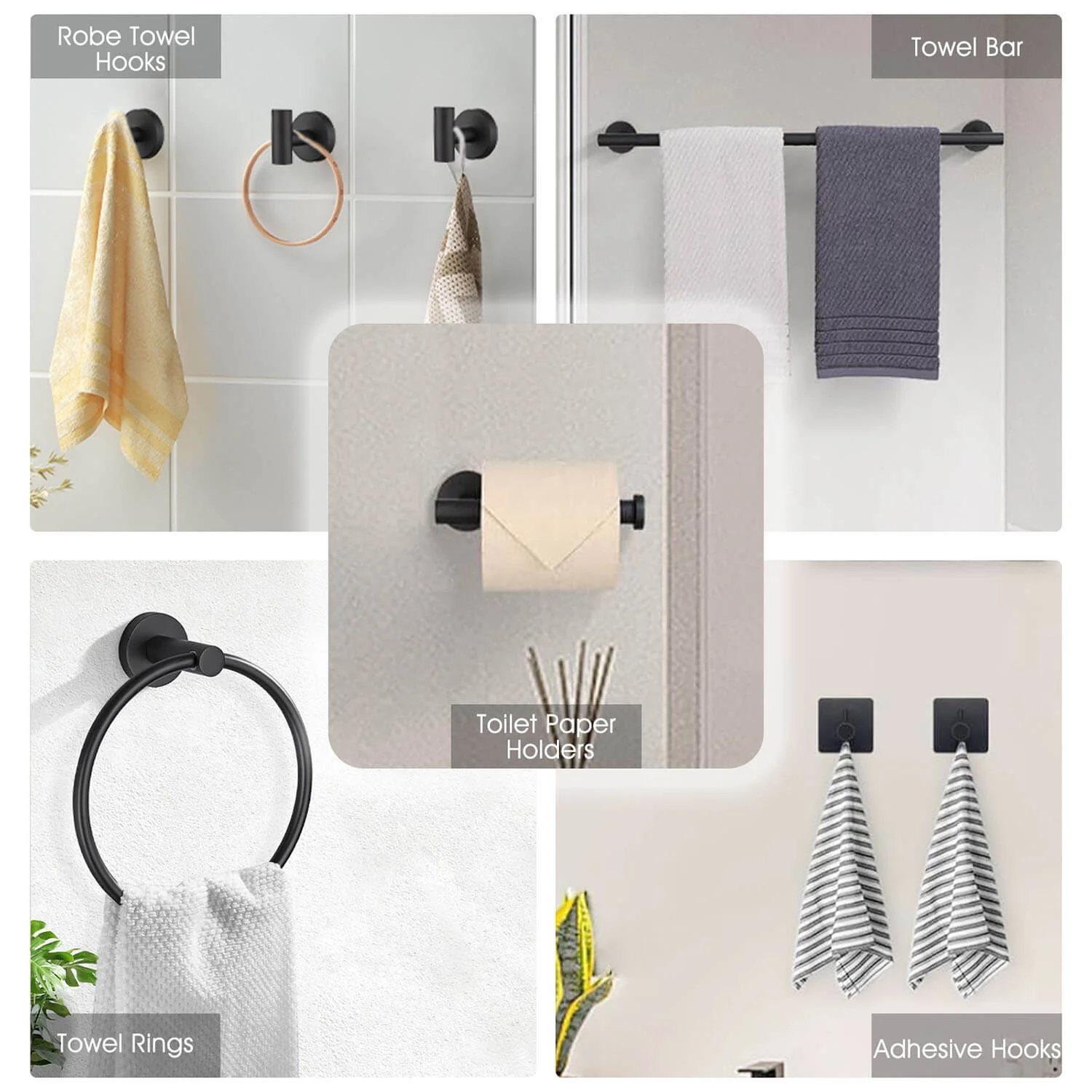 14-Piece Wall-Mounted Matte Black Bathroom Hardware Set - Image 3