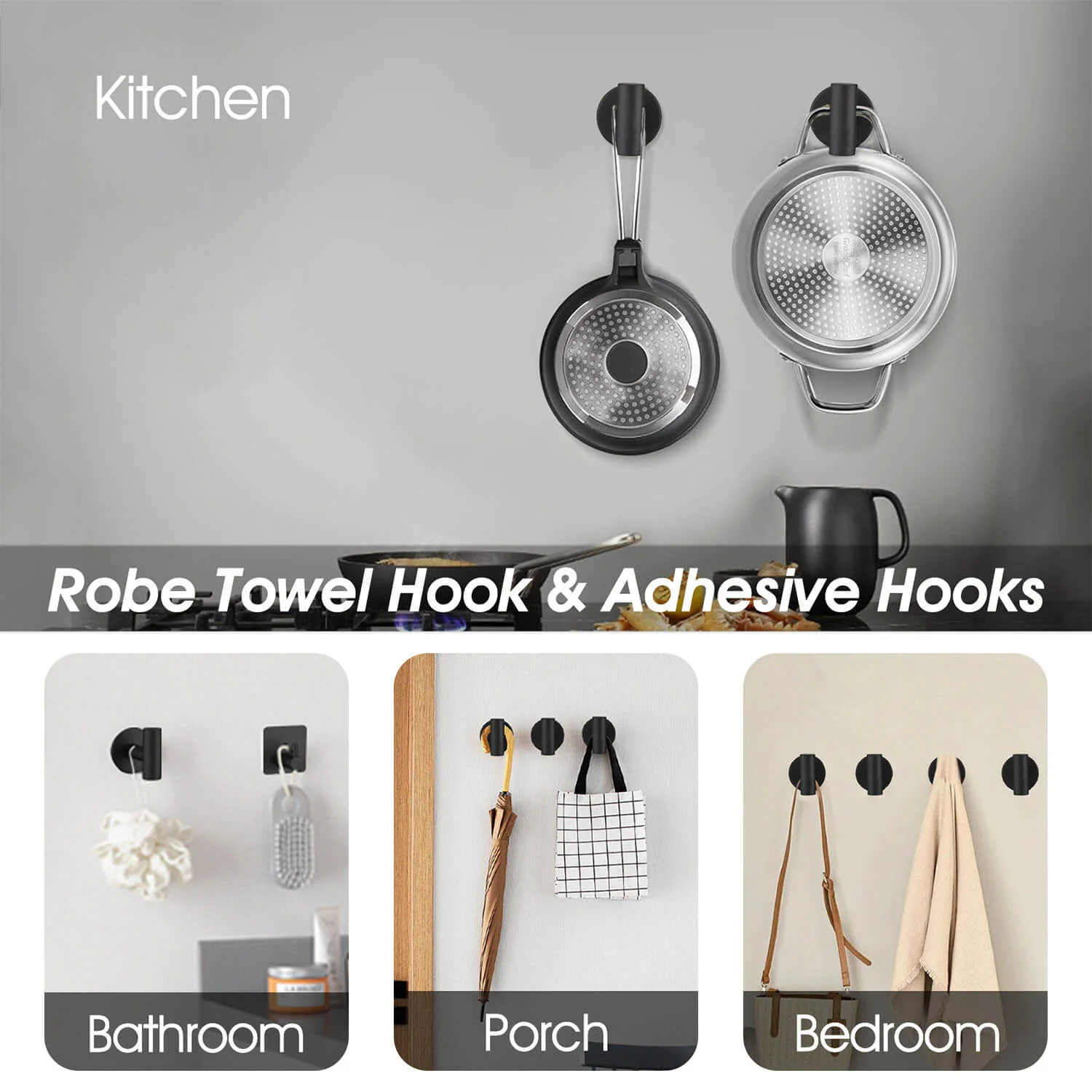 14-Piece Wall-Mounted Matte Black Bathroom Hardware Set - Image 4