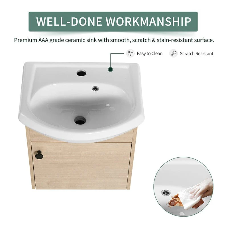 18 Inch Small Size Bathroom Vanity With Ceramic Sink, Wall Mounting Design - Image 7