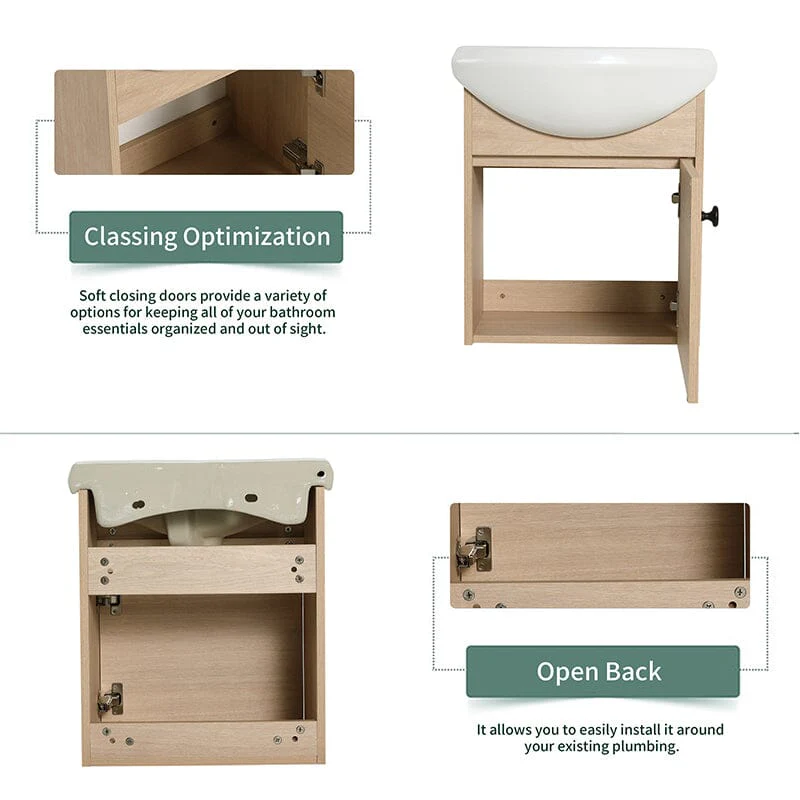 18 Inch Small Size Bathroom Vanity With Ceramic Sink, Wall Mounting Design - Image 8