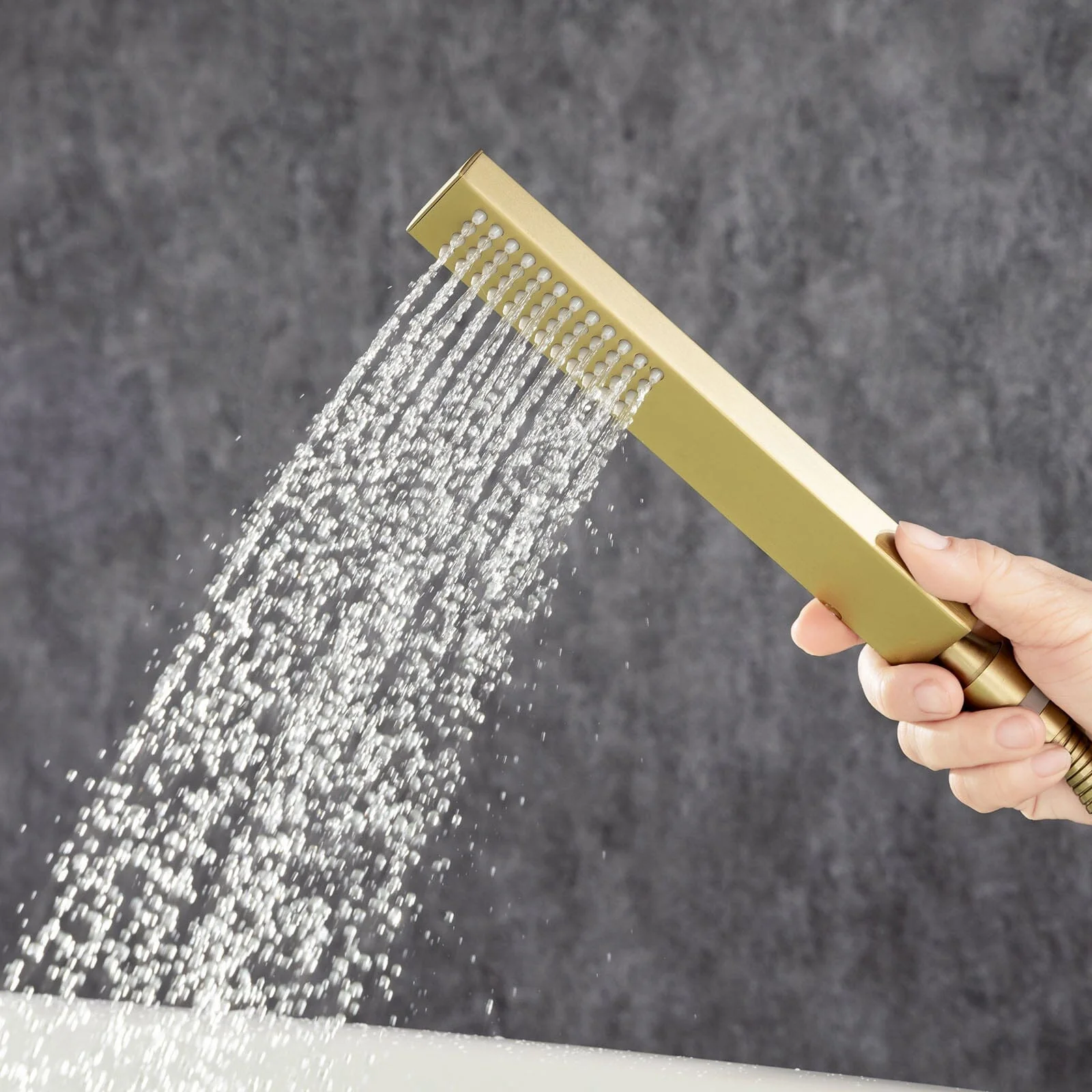 360° Rotation Freestanding Tub Filler Faucet with Hand Shower, Brushed Nickel & Brushed Gold - Image 12