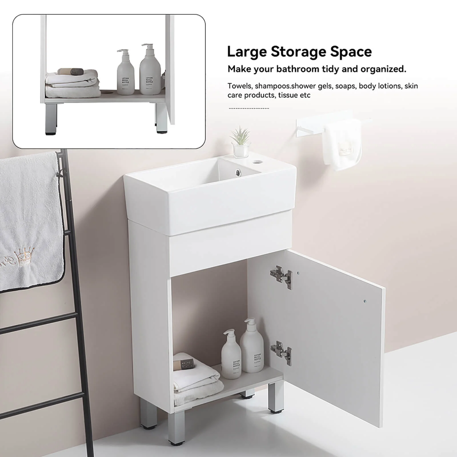 19" Slim Bathroom Vanity with Side Faucet Mount - Image 4