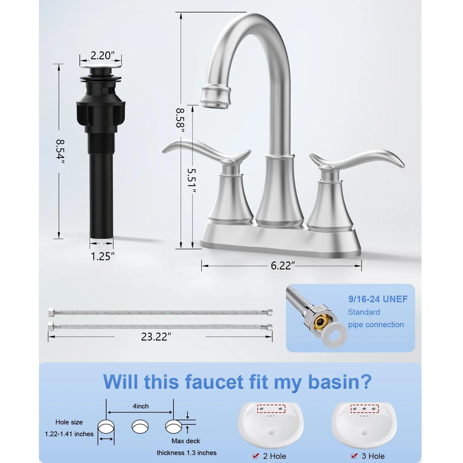 Giving Tree 2-Handle 4-Inch Bathroom Vanity Sink Faucet with Pop-up Drain - Image 13