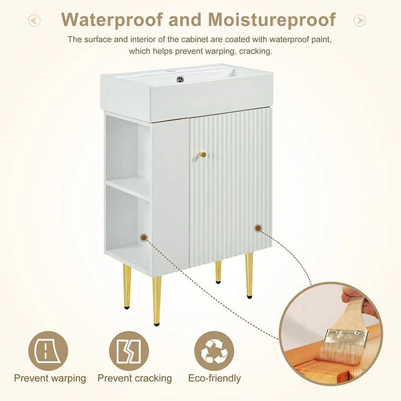 21.6'' Freestanding Bathroom Vanity with Ceramic Sink and Left Side Storage - Image 5