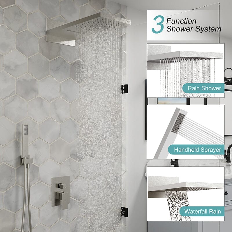 22'' Shower Set Dual Function Waterfall Rainfall Shower Head & Hand Shower - Image 19