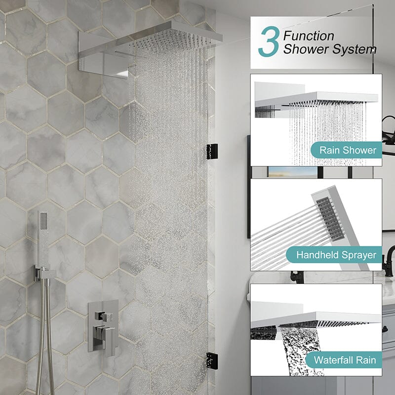22'' Shower Set Dual Function Waterfall Rainfall Shower Head & Hand Shower - Image 35