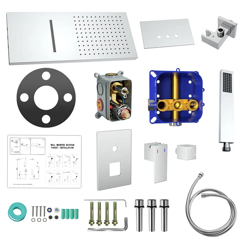 22'' Shower Set Dual Function Waterfall Rainfall Shower Head & Hand Shower - Image 44