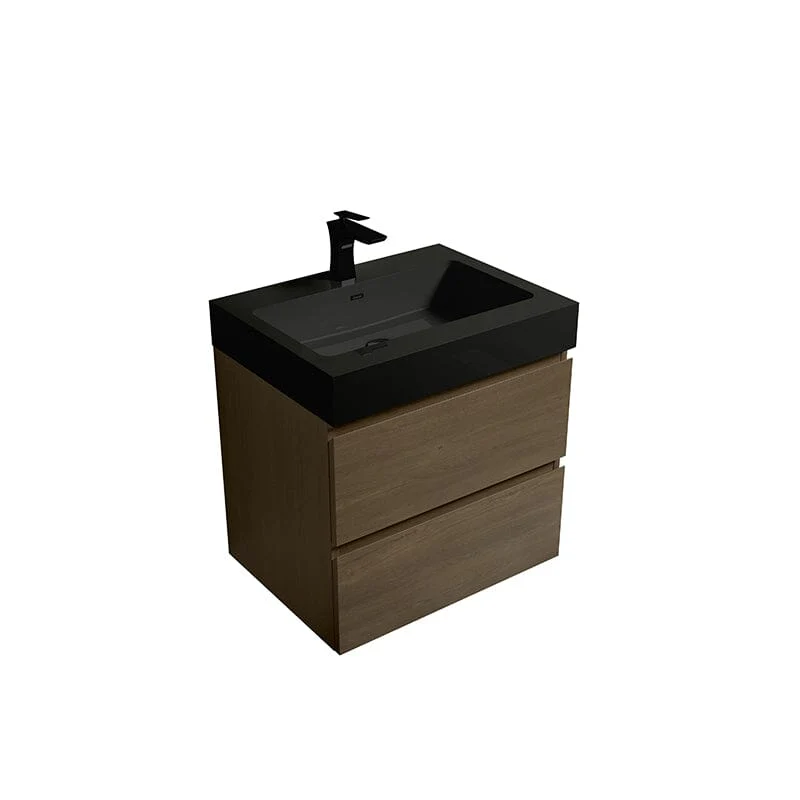 24'' Dark Oak Bathroom Vanity with Sink Wall Mounted One-Piece Sink Cabinet - Image 11