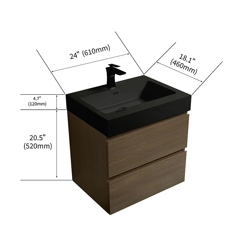 24'' Dark Oak Bathroom Vanity with Sink Wall Mounted One-Piece Sink Cabinet - Image 15