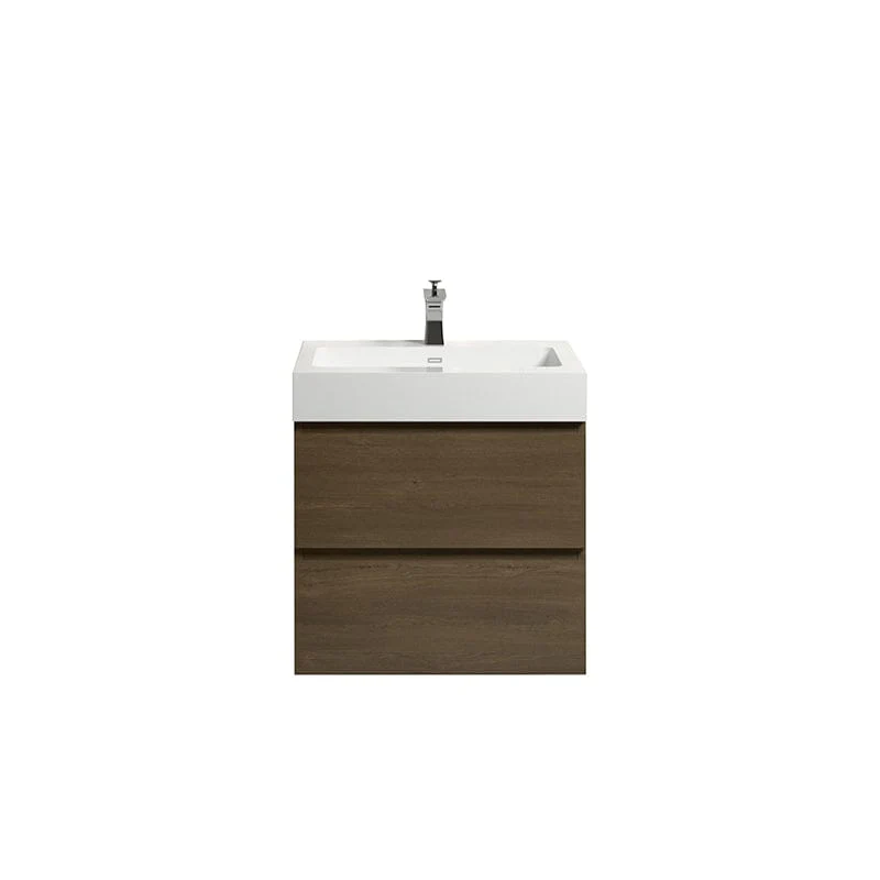 24'' Dark Oak Bathroom Vanity with Sink Wall Mounted One-Piece Sink Cabinet - Image 3