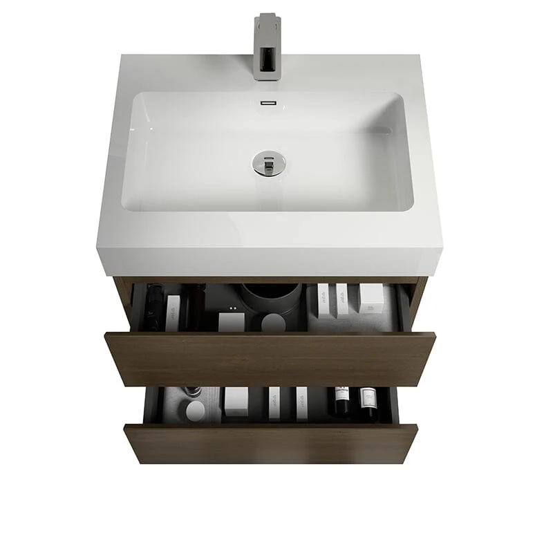 24'' Dark Oak Bathroom Vanity with Sink Wall Mounted One-Piece Sink Cabinet - Image 4