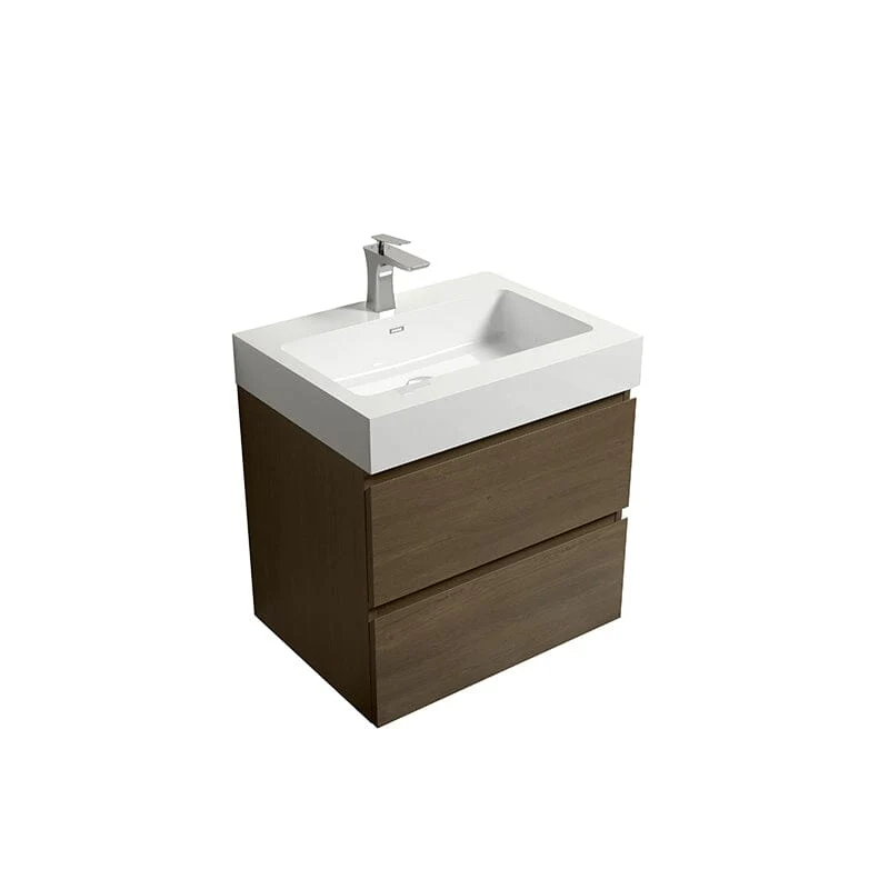 24'' Dark Oak Bathroom Vanity with Sink Wall Mounted One-Piece Sink Cabinet - Image 5
