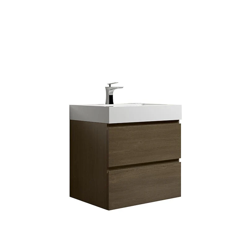 24'' Dark Oak Bathroom Vanity with Sink Wall Mounted One-Piece Sink Cabinet - Image 7