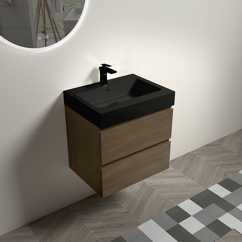 24'' Dark Oak Bathroom Vanity with Sink Wall Mounted One-Piece Sink Cabinet - Image 9