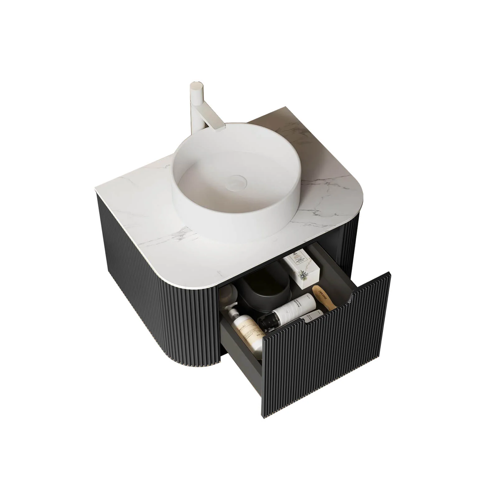 24" Black Floating Vanity with Vessel Sink and Pre-Drilled Faucet Hole - Image 4