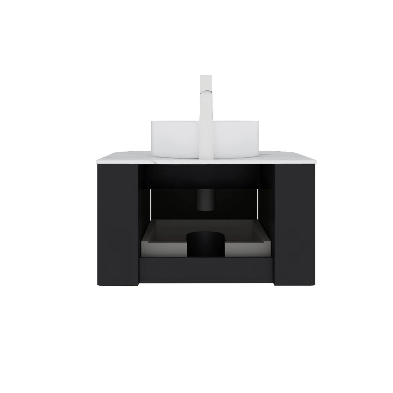 24" Black Floating Vanity with Vessel Sink and Pre-Drilled Faucet Hole - Image 5