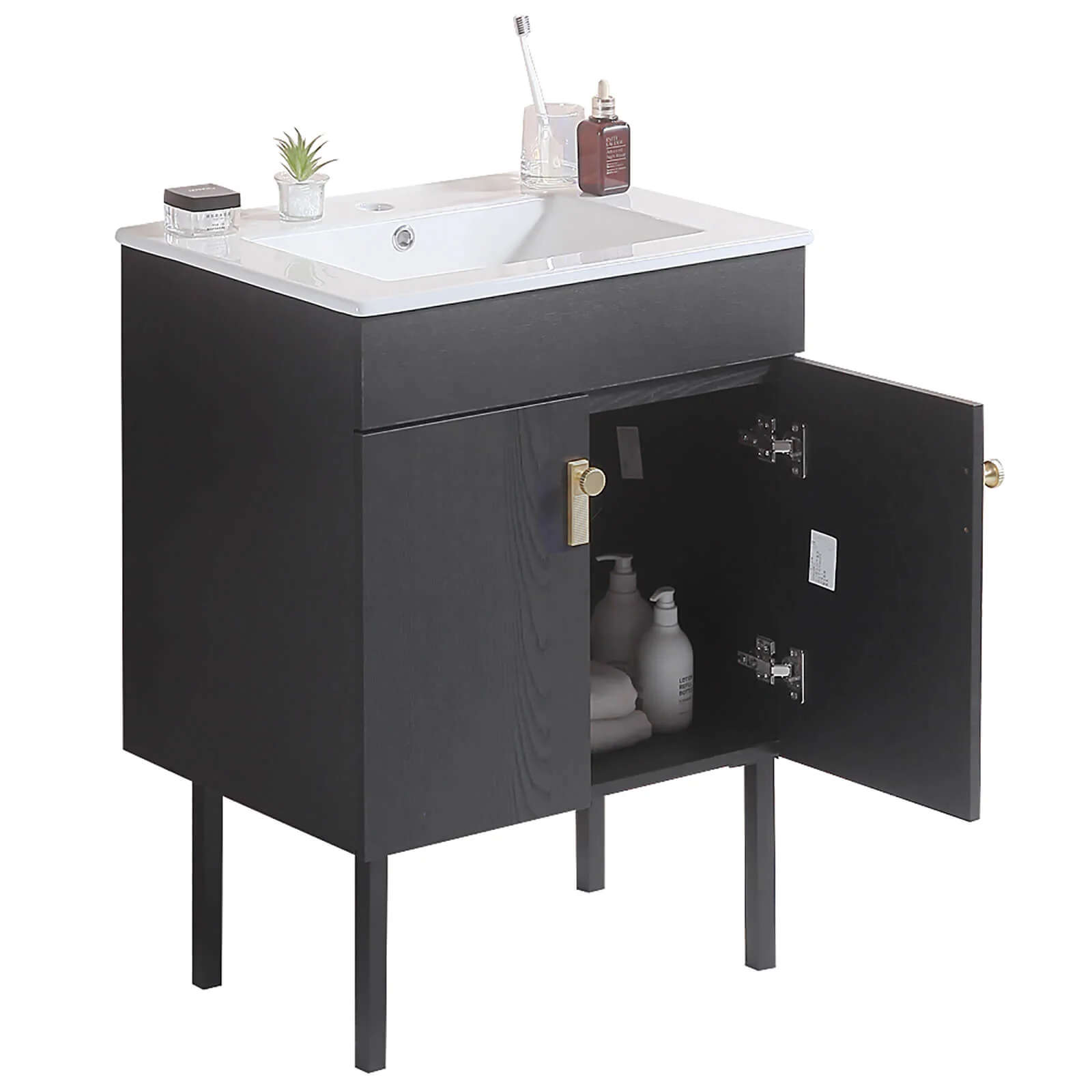 24" Black Freestanding Bathroom Vanity with Metal Legs - Image 11