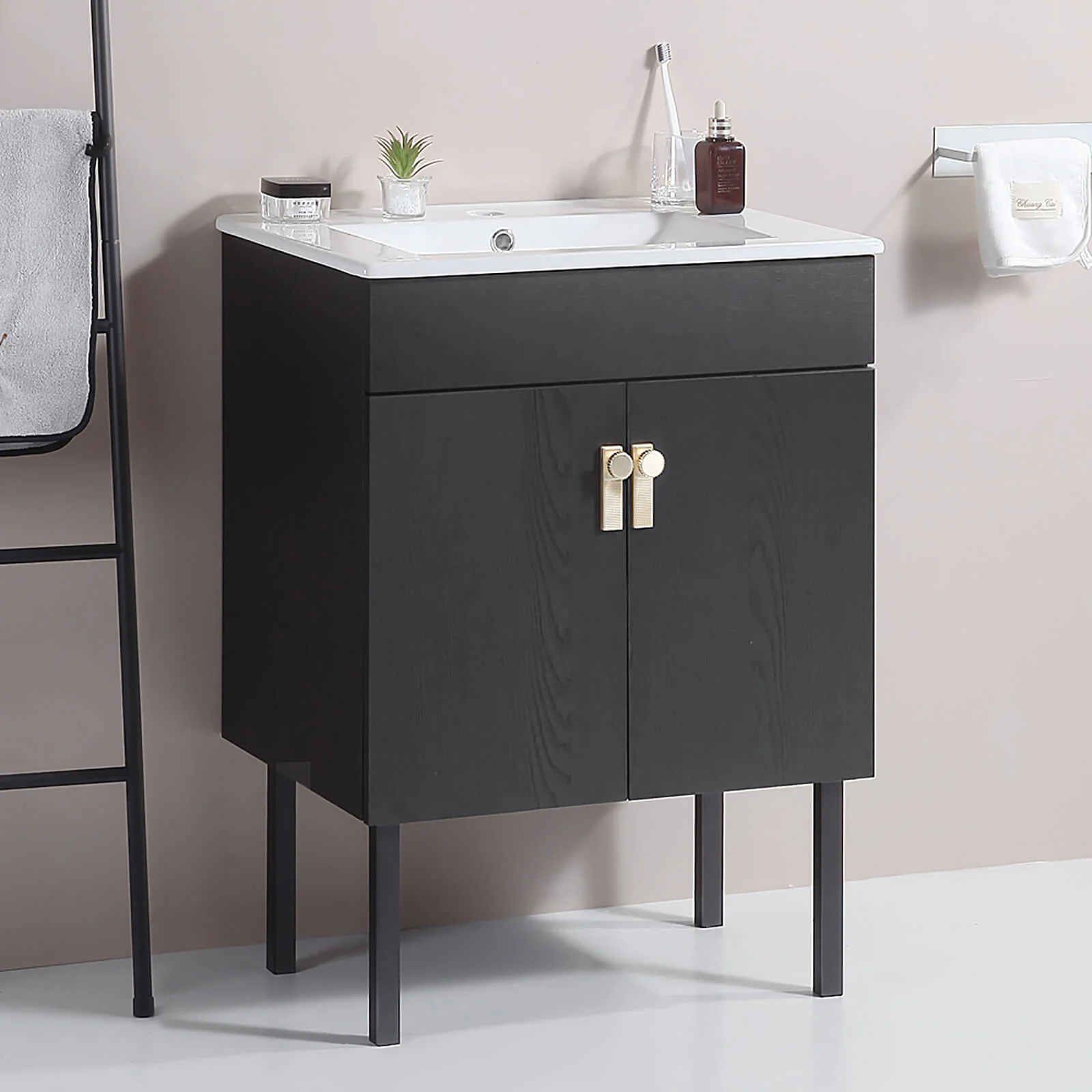 24" Black Freestanding Bathroom Vanity with Metal Legs - Image 3