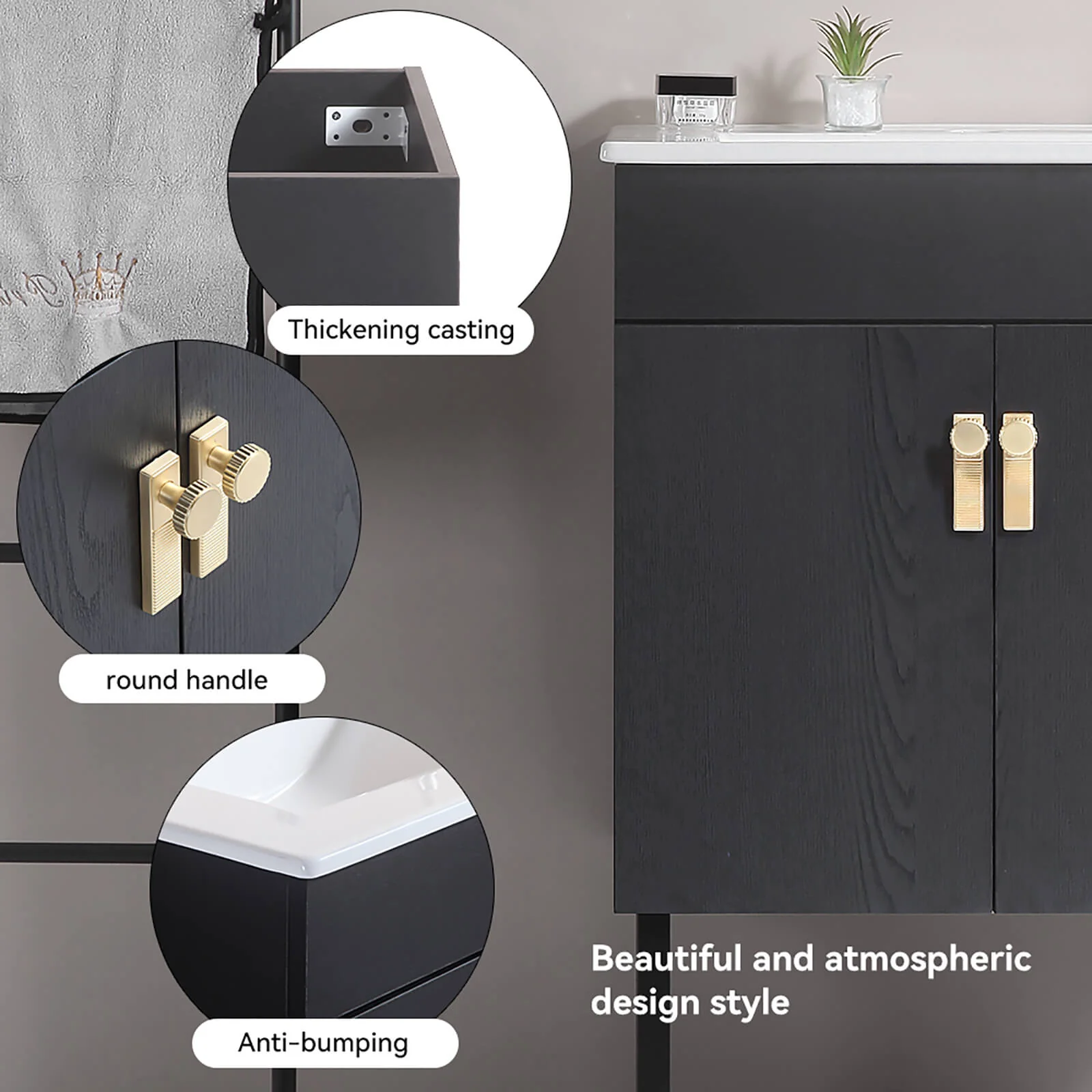 24" Black Freestanding Bathroom Vanity with Metal Legs - Image 6